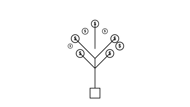 Financial growth concept: animated money tree growing dollar coins investment passive income business finance