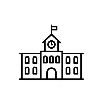 School building outline icon with clock tower building education