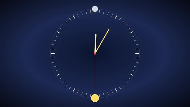 Minimalist animated clock face with rotating sun and moon for time management and scheduling concepts