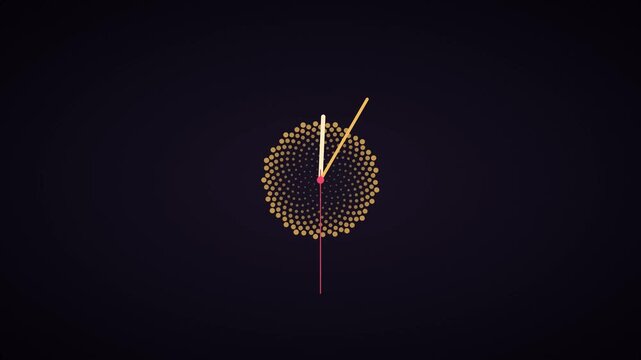 Minimalist abstract clock animation with rotating dotted circular pattern and moving hands time motion