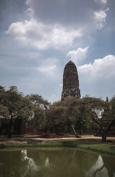 Ancient brick ruins of Wat Mahathat temple in Ayutthaya Historical Park Thailand