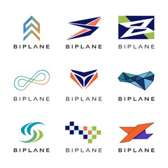 Obraz premium Collection of modern abstract biplane logo design templates for corporate branding and identity.