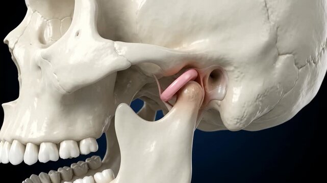 Human skull opening and closing mouth showing jaw joint movement