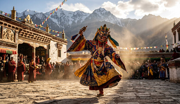  Hemis Festival Monk Performing Sacred Cham Dance at Himalayan Sunrise
