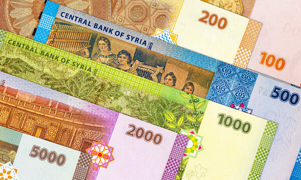Set of Syrian Pound Banknotes. National Currency of Syria. Money of Asia.