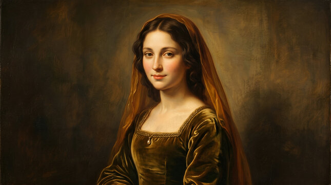 Portrait of a beautiful young woman in a renaissance style velvet dress