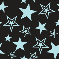 Fototapeta premium Playful Star Pattern with Hand Drawn Outline and Solid Stars in Modern Minimal Style, Seamless pattern for textile prints on fabric and wallpaper