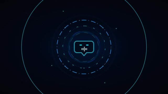Digital voice recognition interface with glowing speech bubble hud animation