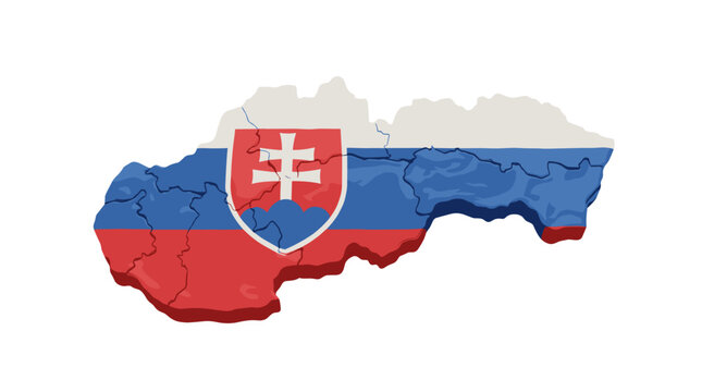 Map of slovakia showing the countrys borders, regions, and national flag with detailed geographic features