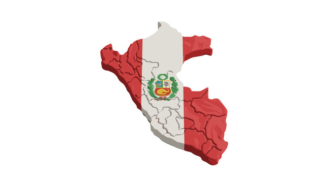 Map of peru with national flag overlay showing geographic regions and borders
