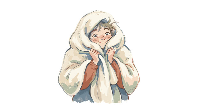 Young girl with winter hat and scarf holding her hands near her face on a cold day