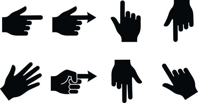 Set of Black Hand Gesture Icons &ndash; Pointing Finger and Hand Silhouette Collection