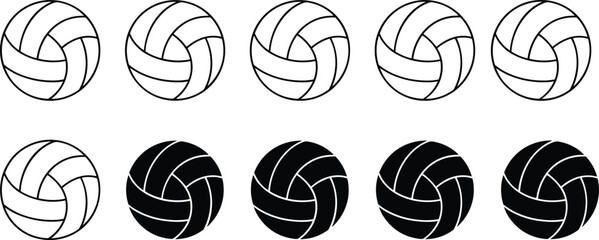 Volleyball vector icon set with black and white line art sport balls isolated on a plain background for commercial designVolleyball vector icon set with black and white line art sport balls isolated o © Snowar