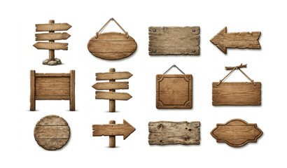 Wooden Sign Icons Set with Vintage Signposts and Directional Plank Boards Realistic 3D Collection © Sagor