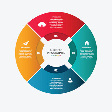 Colorful circular infographic template with four sections and icons for business presentation