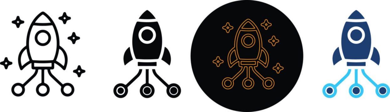 Set of Four Modern Rocket Ship Icon Designs