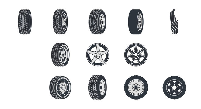 A collection of various tire and wheel designs.