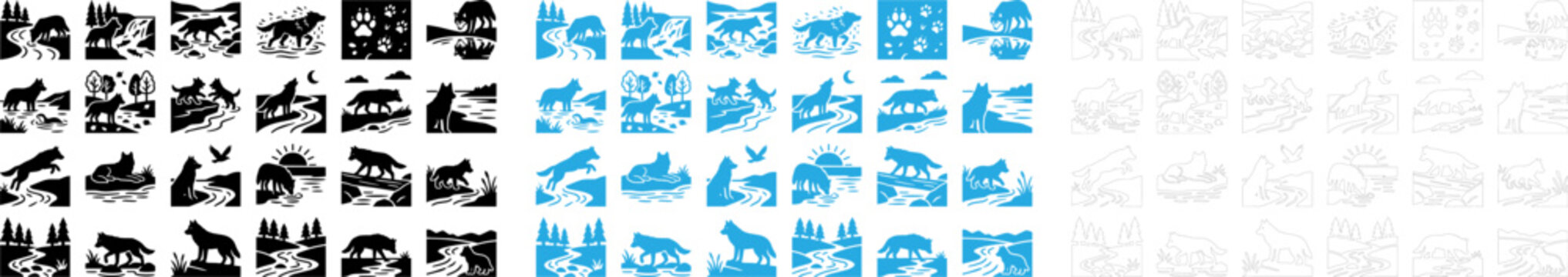 Collection of various animal and nature icons in different colors and styles for design and illustration purposes  showcasing a range of wildlife and environmental symbols