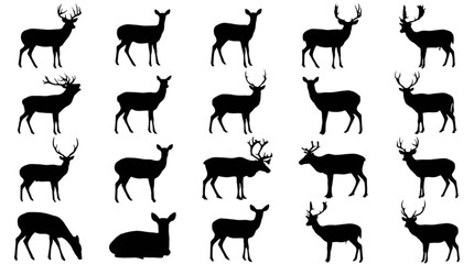 Deer and reindeer silhouette illustrations pack isolated on transparent background, Vector © MdShamim