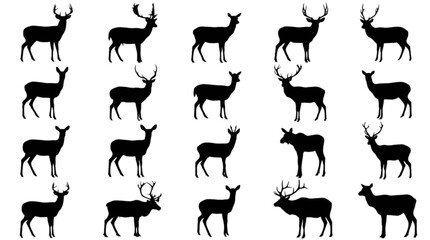 Black deer and reindeer running in a scattered formation isolated on transparent background, Vector © MdShamim