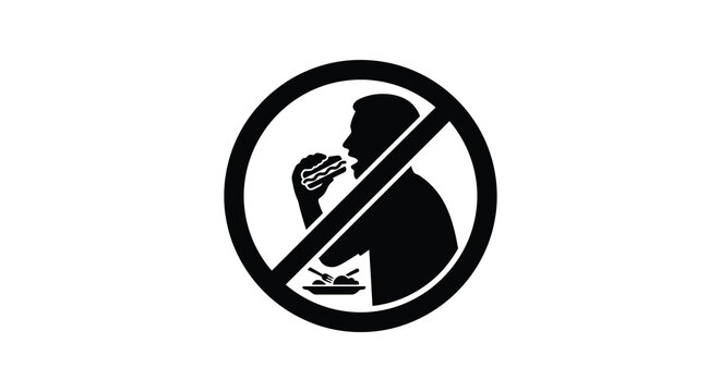 No Eating Silhouette Icon Black And White Restriction Sign