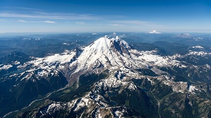 Obraz premium Majestic Snow-Capped Volcano Summit Against Blue Sky
