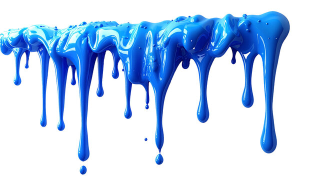 liquido color blu che si scioglie, isolato e scontornato su sfondo trasparente, immagine 3D