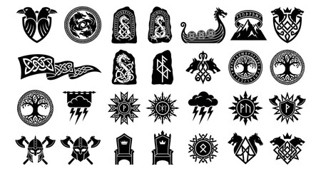 Obraz premium Norse Runic Heraldry and Royal Emblem Silhouette Collection 