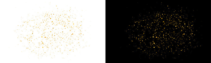 Celestial bokeh dots and twinkling stars overlay on black and white background. Beautiful gold sparks trail. Symmetrical double gold sparkle effect. Vector illustration. © Mirotvoric