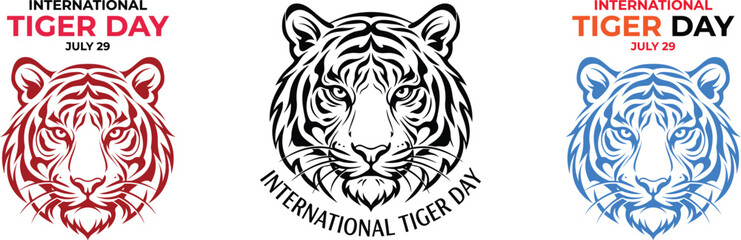 Obraz premium International tiger day illustrations in red black and blue