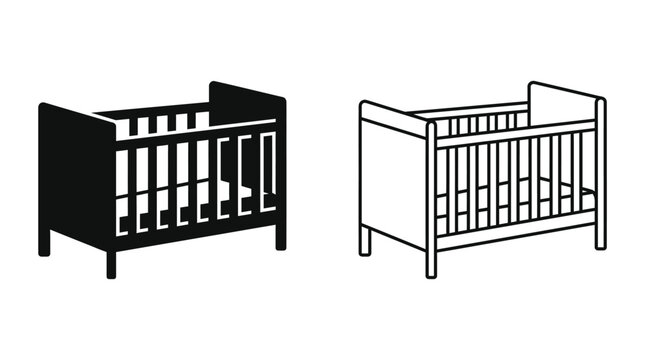 Baby crib silhouettes on a white background two different views