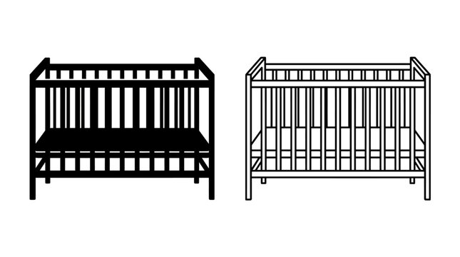 Baby cribs black and white line drawing on a white background