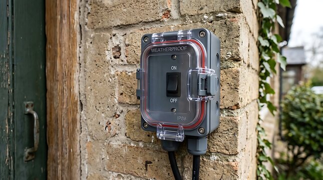 Electricity meter on brick wall outside.