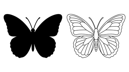 Butterfly Silhouette And Outline Black And White Graphic © Photo Sell