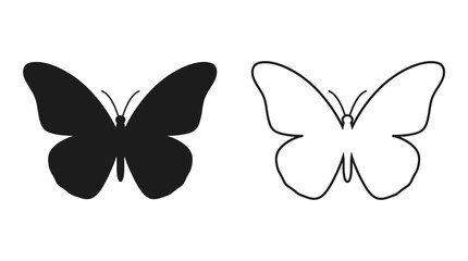 Butterfly Silhouettes Black And White Line Art On White Background © Photo Sell