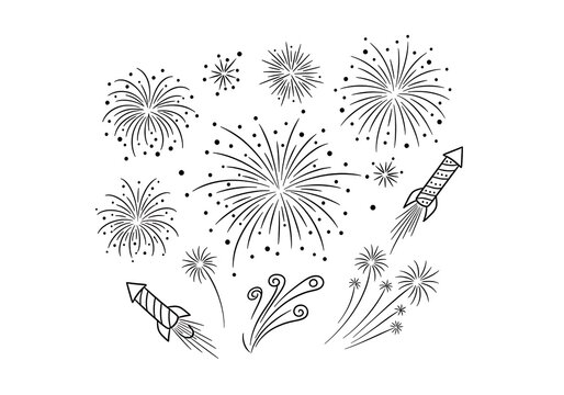 Colorful fireworks and rockets illustration