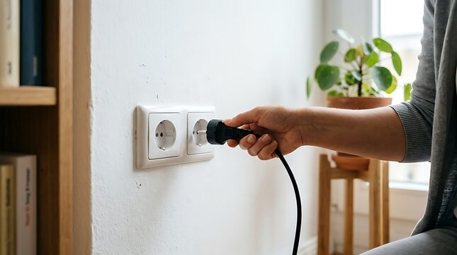 Person plugging in electrical cord.