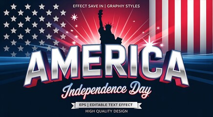 Independence day graphic with statue of liberty and american flag elements