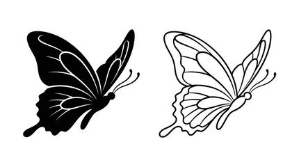 Butterfly Silhouettes And Line Art On White Background © Photo Sell