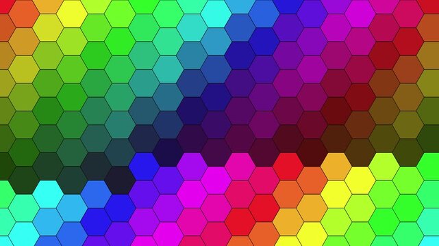 Vibrant rainbow hexagon pattern motion background, colorful geometric abstract loop honeycomb spectrum