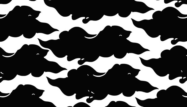 Cloud pattern seamless japanese style black white graphic