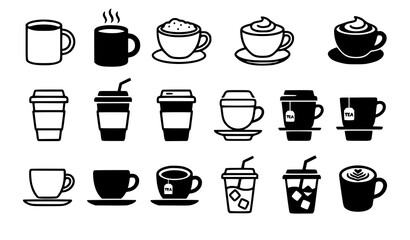Fototapeta premium Coffee Cup with Steam Line and Solid Style Icon Mega Set Vector Illustration