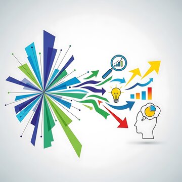Colorful creative mind map with lightbulbs and icons.