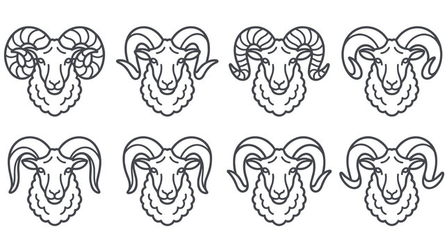 Eight stylized ram head icons with large curved horns.