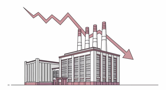 Industrial factory complex with decreasing graph line declining