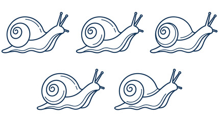 Set of five snail outline icons showing movement and slow steady progress. © SABIKUNNAHAR