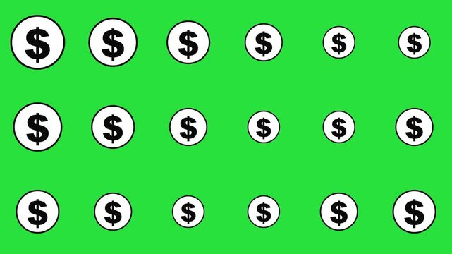 Animated dollar sign pattern background, green screen financial motion currency finance money business