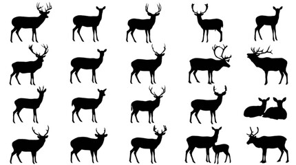Black deer and reindeer running in a line isolated on transparent background, Vector © Md