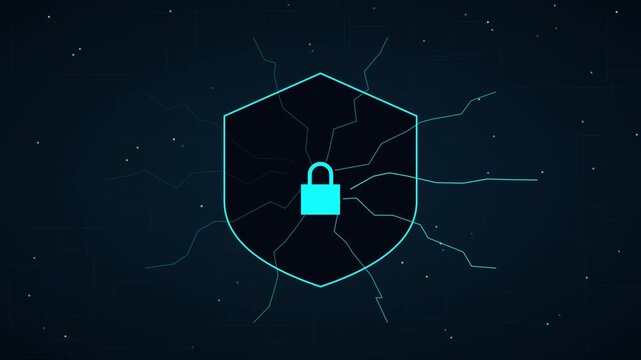 Cybersecurity digital shield with glowing padlock for data protection and network security concept digital security