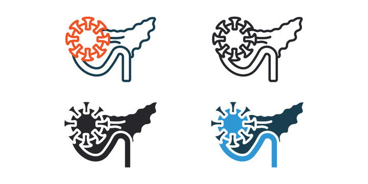 pancreatic cancer icons  outline and Flat Style,transparent background